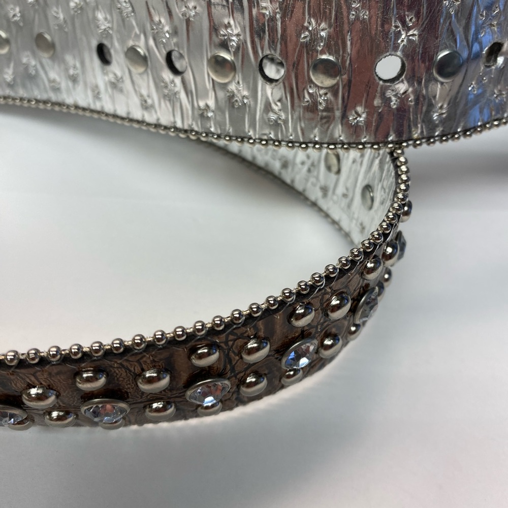 GUESS Western Unisex Stud & Rhinestone Embellished Belt Faux Leather, BROWN, Med - Picture 8 of 11